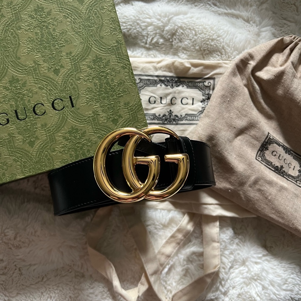 GG Marmont Leather Belt with Shiny Buckle